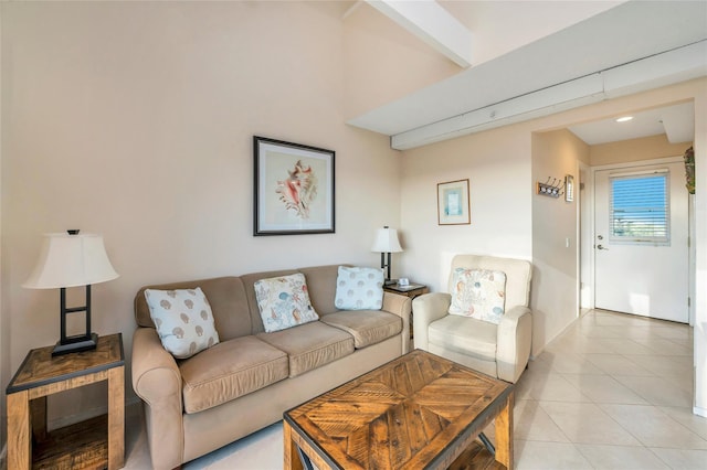 living room with light tile patterned floors