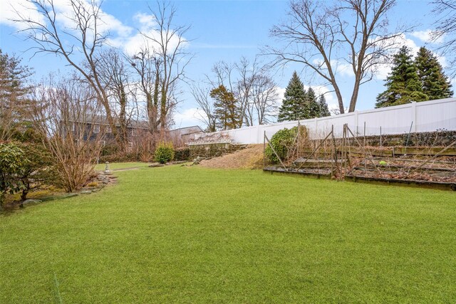 view of yard with a garden and fence