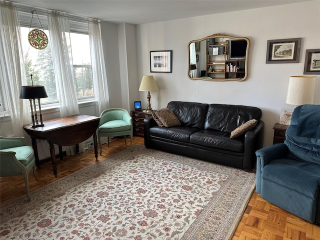 living room with light parquet floors