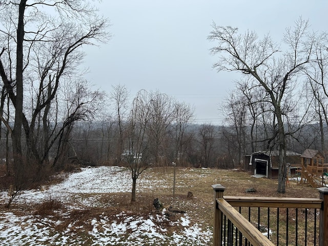 view of yard covered in snow