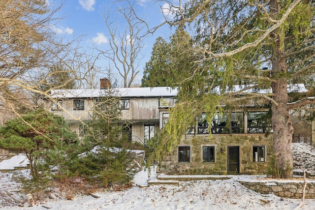 view of snow covered building