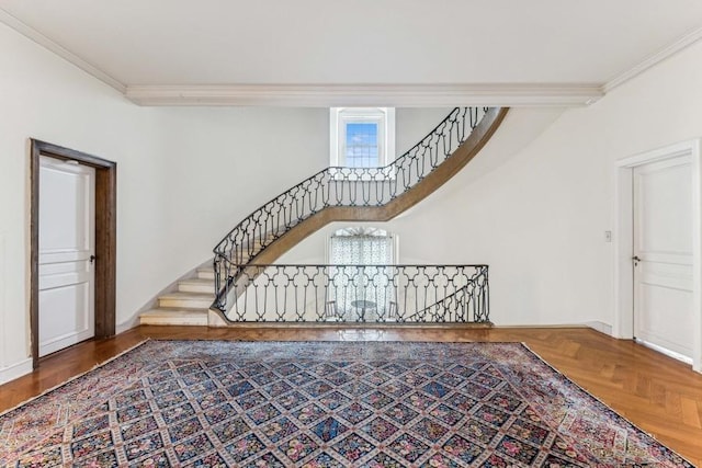 staircase with ornamental molding