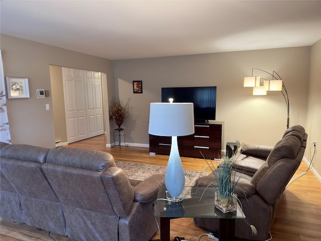 living room with light hardwood / wood-style floors