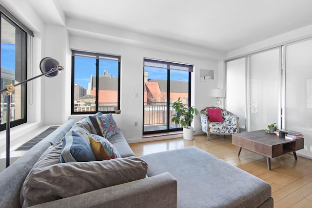 living room with light wood-type flooring