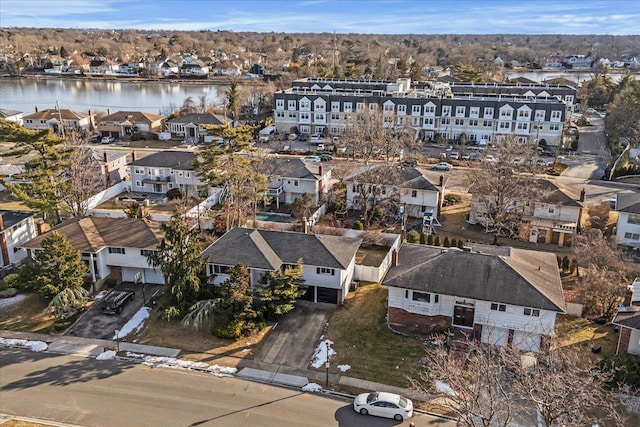 aerial view with a water view