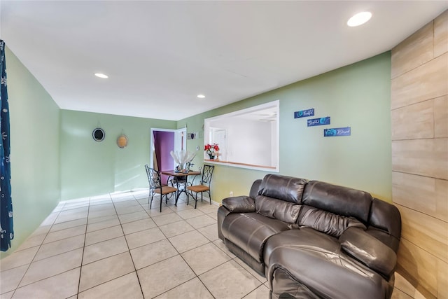 living room featuring light tile patterned flooring