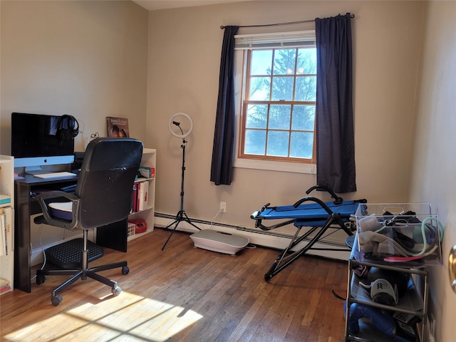 home office with wood-type flooring