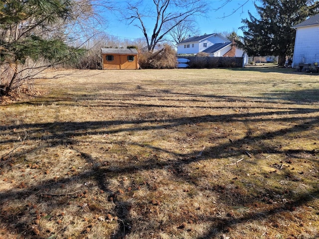 view of yard featuring a shed