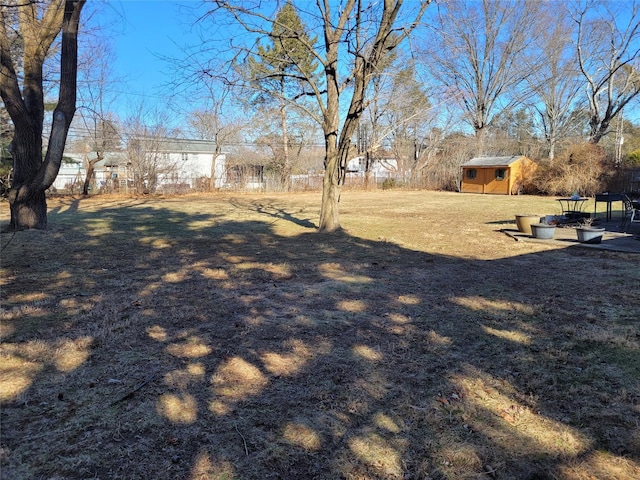 view of yard featuring a storage shed