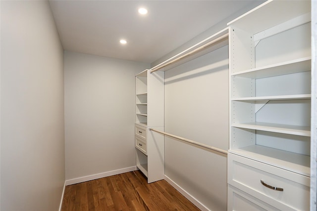 spacious closet with dark hardwood / wood-style floors