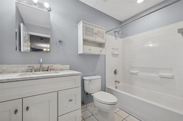 full bathroom featuring tile patterned flooring, vanity, toilet, and  shower combination