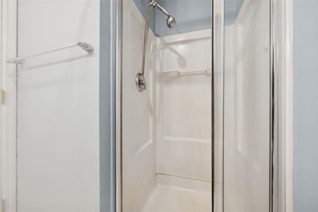 bathroom featuring a shower with door