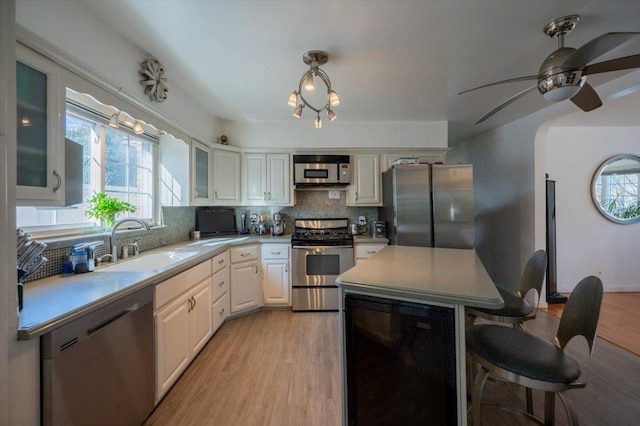 kitchen featuring tasteful backsplash, stainless steel appliances, sink, and white cabinets