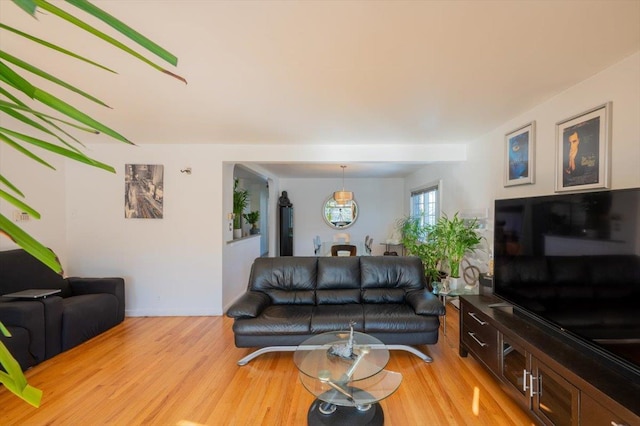 living room with light hardwood / wood-style flooring