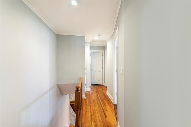 hall featuring crown molding and light hardwood / wood-style flooring