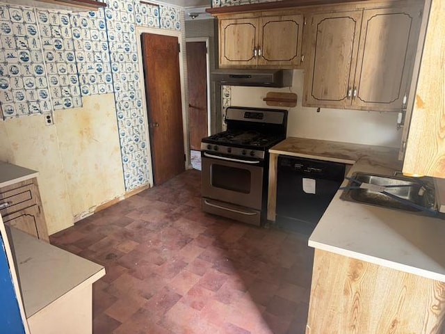 kitchen with dishwasher, sink, extractor fan, and stainless steel gas stove