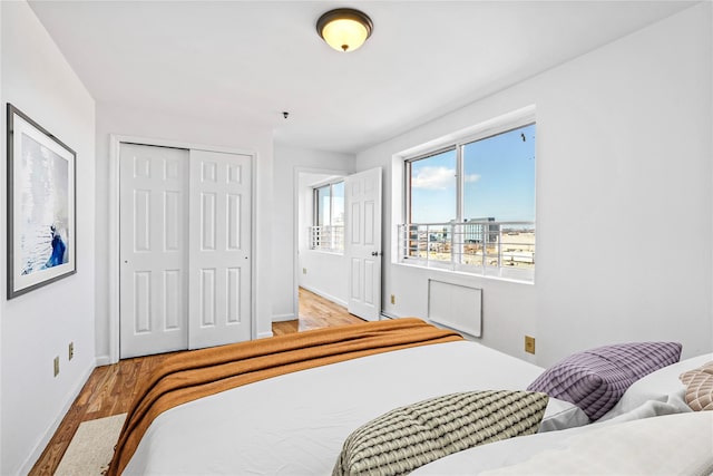 13616 31st Rd Unit 8B, Flushing, NY 11354 - bedroom featuring wood finished floors, baseboards, and a closet