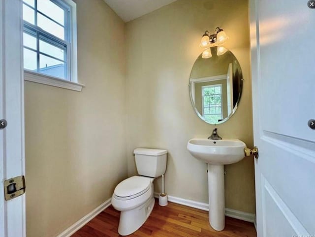 bathroom with wood-type flooring and toilet