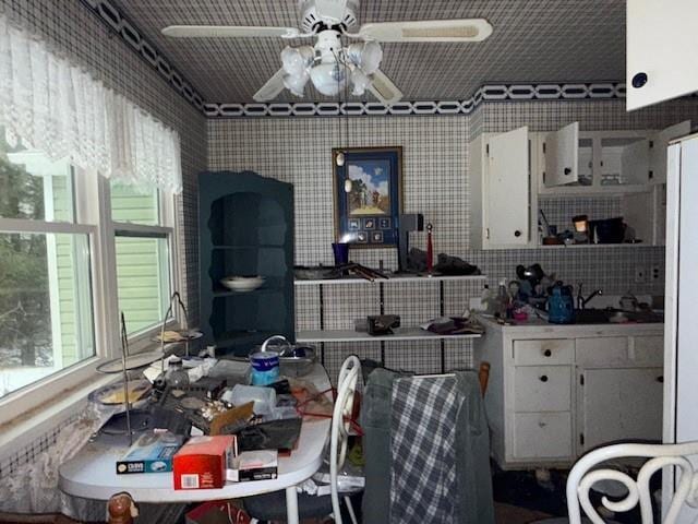 dining space with ceiling fan and a healthy amount of sunlight