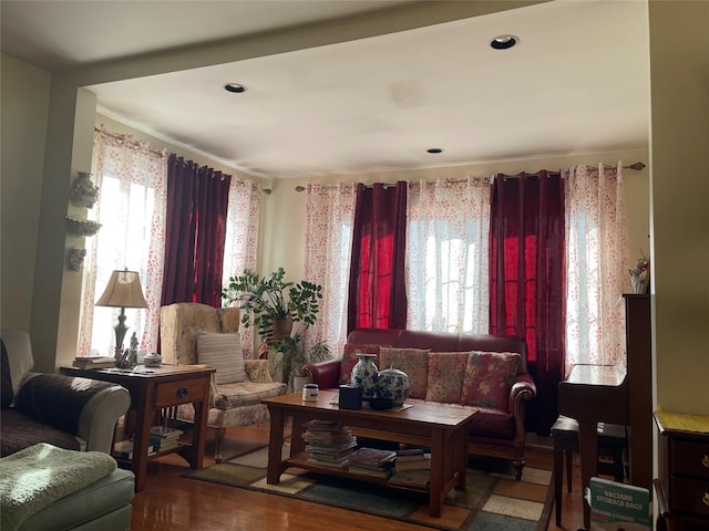 living area with recessed lighting