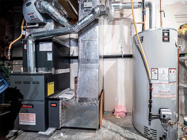 utilities featuring heating unit and gas water heater