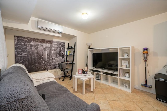 tiled living room featuring a wall unit AC