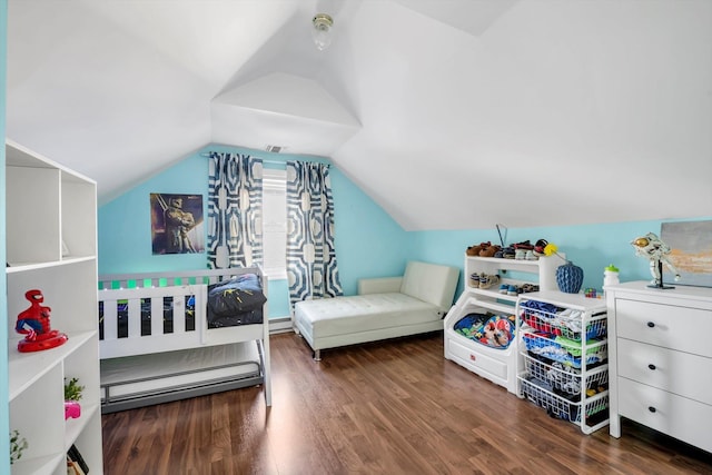 bedroom featuring vaulted ceiling and dark hardwood / wood-style floors