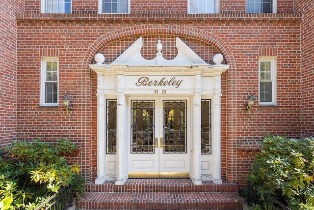 doorway to property featuring french doors