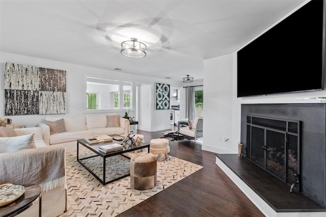 living room with hardwood / wood-style flooring