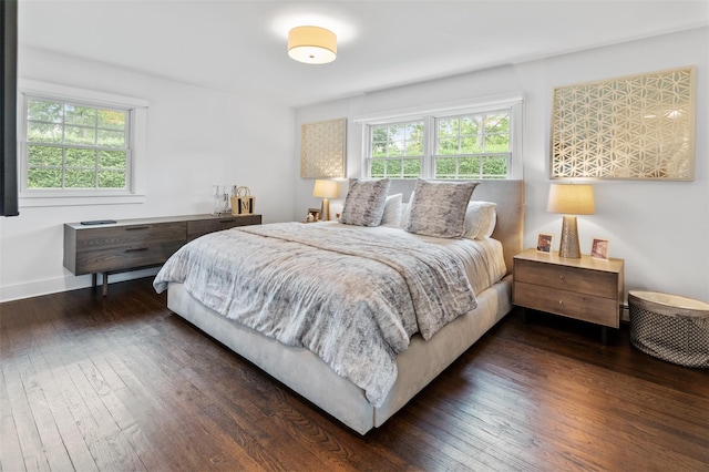 bedroom featuring multiple windows and dark wood-type flooring