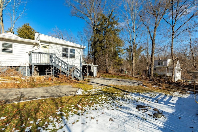 view of snow covered exterior