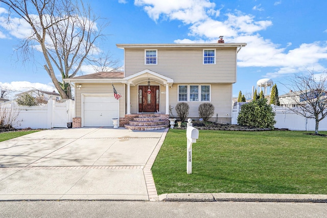 front facade featuring a garage and a front yard