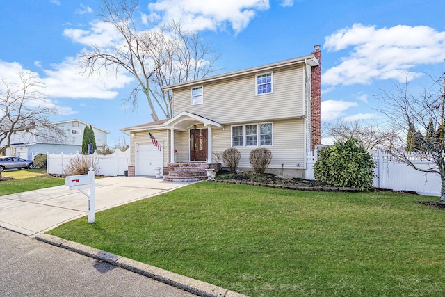 front facade featuring a garage and a front lawn