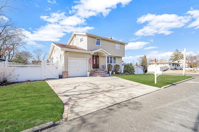 view of front of house with a garage and a front lawn