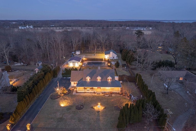 view of aerial view at dusk