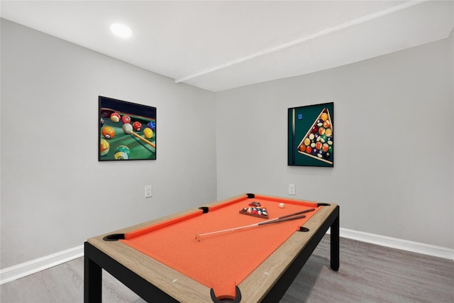 recreation room with wood-type flooring and pool table