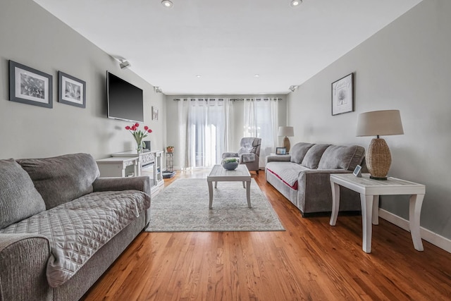 living room with hardwood / wood-style flooring