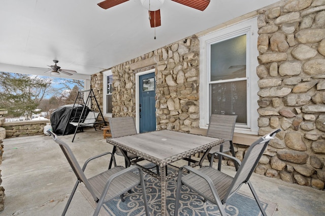 view of patio / terrace with a grill and ceiling fan