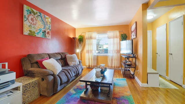 living room with hardwood / wood-style flooring