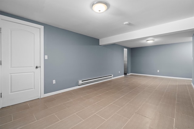 basement with a baseboard heating unit