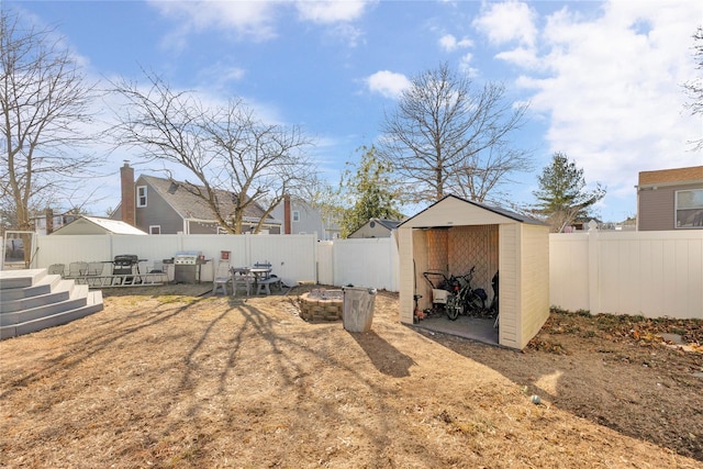 view of yard with a storage unit