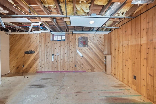 basement with wood walls