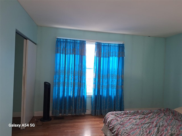 bedroom featuring multiple windows and hardwood / wood-style floors