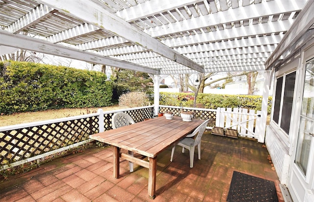 view of patio / terrace featuring a pergola