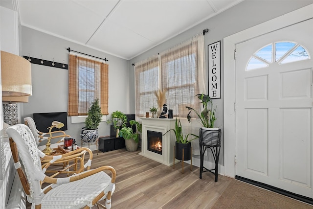 sitting room with hardwood / wood-style flooring