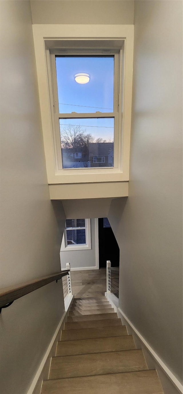 stairway featuring hardwood / wood-style flooring