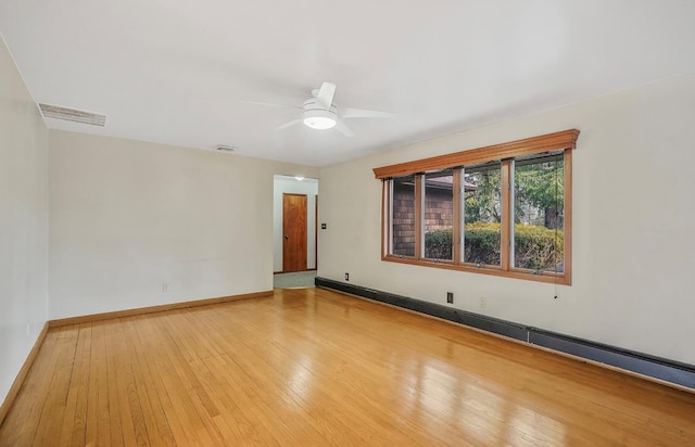 empty room featuring hardwood / wood-style flooring and ceiling fan