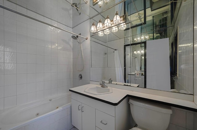 bathroom with shower / bath combo and vanity