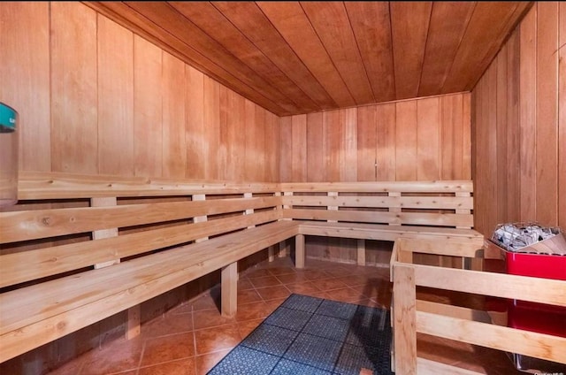 view of sauna / steam room with tile patterned floors