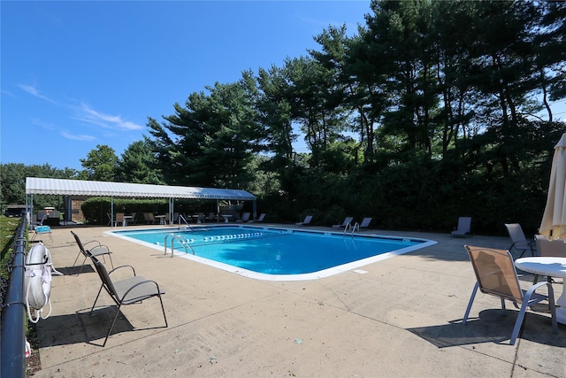 view of swimming pool with a patio area